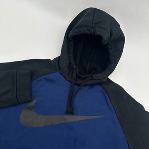 Nike Dri-FIT Navy Hoodie Pullover Medium‎ Sweatshirt Black Logo Activewear